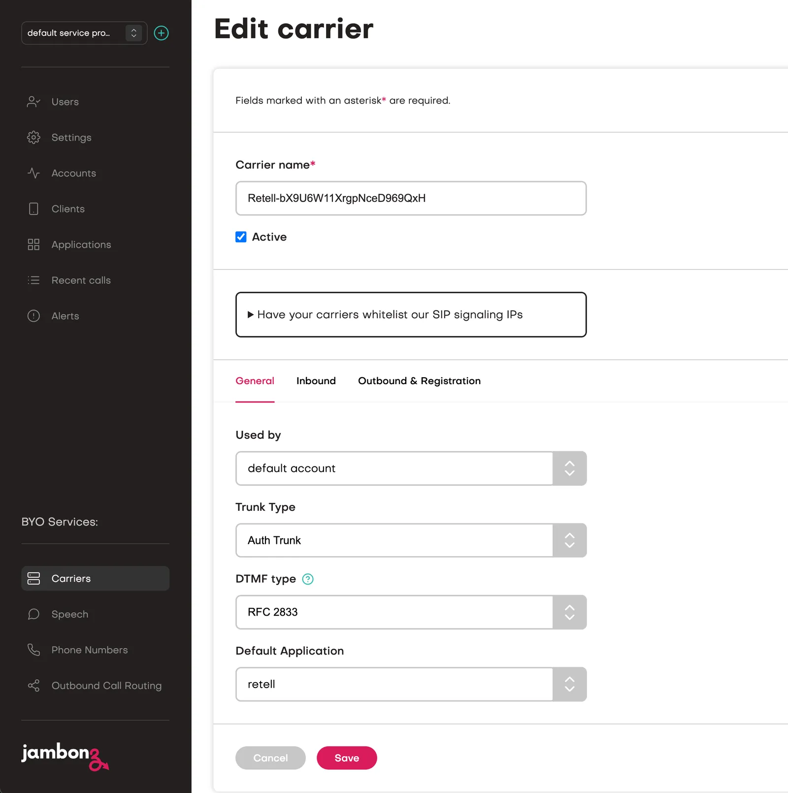 New Retell Carrier created
