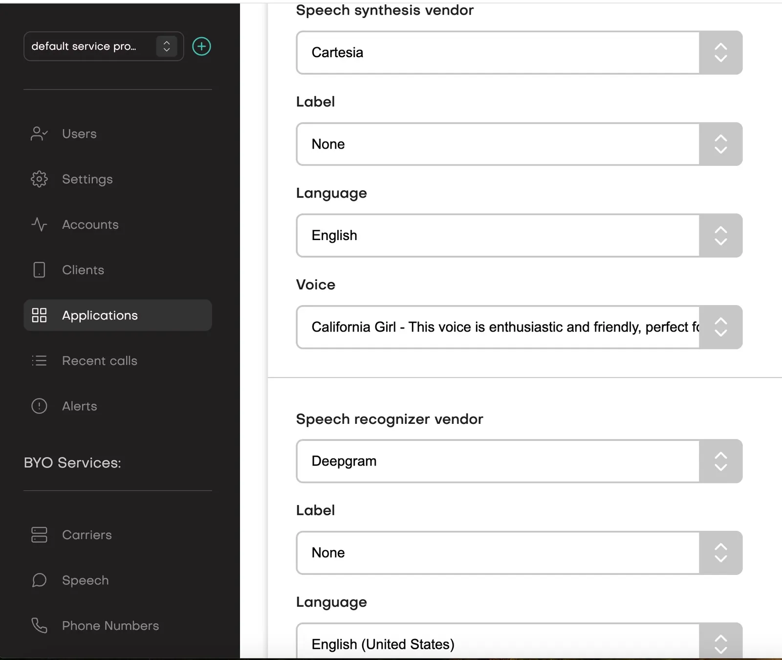 setting speech for application