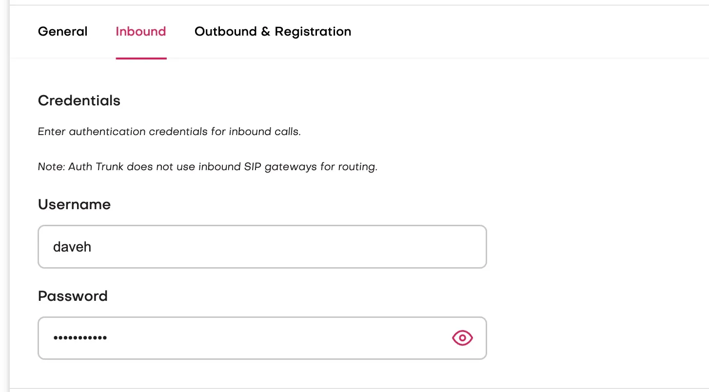 Auth trunk credentials