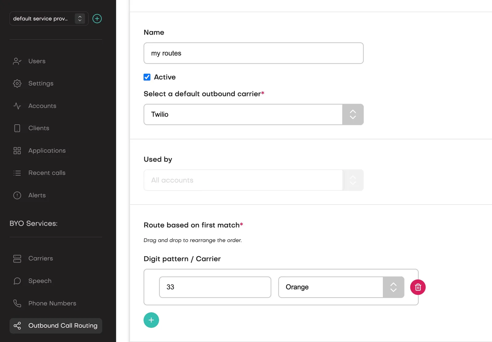 Outbound call routes
